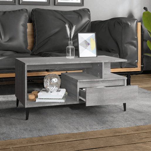 Mesa de Centro, Mesa baixa, 90x49x45 cm derivados de madeira cinzento sonoma