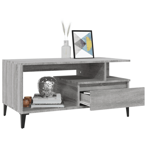 Mesa de Centro, Mesa baixa, 90x49x45 cm derivados de madeira cinzento sonoma