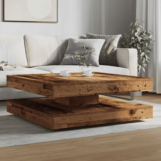 Mesa de Centro, Mesa baixa, rotativa a 360 graus 90x90x34,5 cm madeira velha