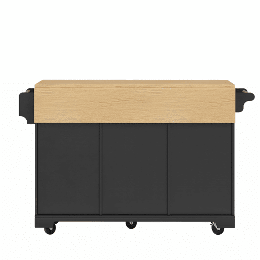 Ilha de cozinha 120x40(80)x95 cm - Carrinho com rodas, extensível, com suporte para toalhas e prateleira para especiarias, 2 portas, 3 gavetas - Preto