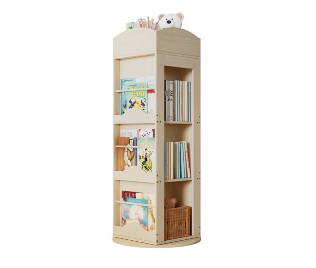 Estantería giratoria 142x63x63 cm - 4 niveles, multifuncional, 360° - natural