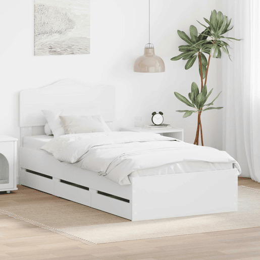 Estrutura de cama de solteiro para adultos Branco 75 x 190 cm Madeira de Engenharia