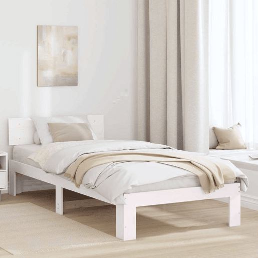 Estrutura de cama de solteiro para adultos - Branco 90 x 190 cm Madeira de Pinheiro Sólida