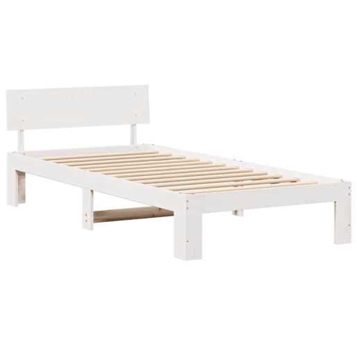Estrutura de cama de solteiro para adultos - Branco 90 x 190 cm Madeira de Pinheiro Sólida