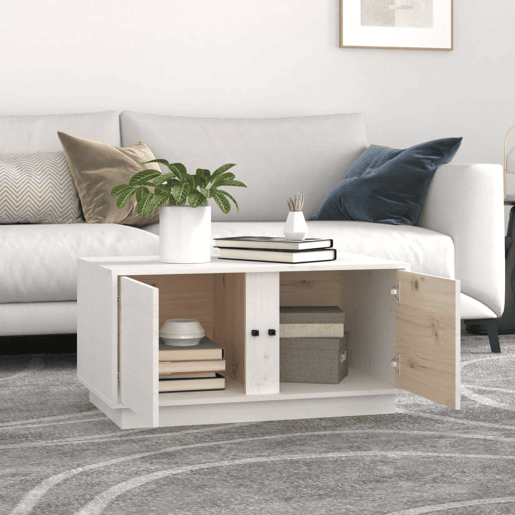 Mesa de Centro, Mesa baixa, 80x50x40 cm madeira de pinho maciça branco