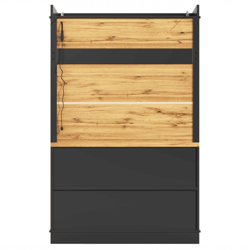 Armário de cozinha alto 107x43x184 cm - Vitrine com LED e prateleiras abertas - Preto