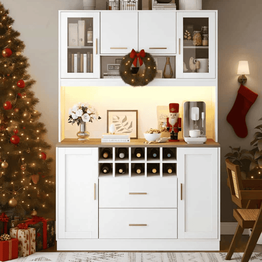 Armário lateral 120x36,3x180 cm - com iluminação LED, tomada, 6 portas, 2 gavetas grandes - branco