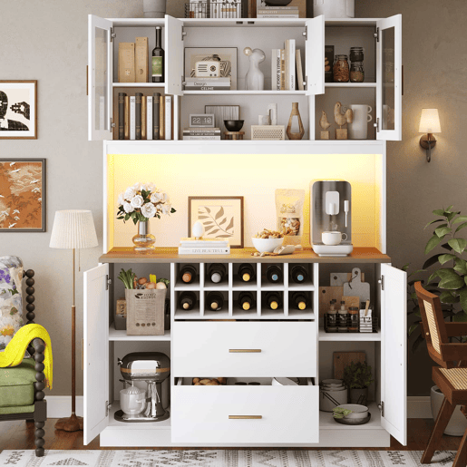 Armário lateral 120x36,3x180 cm - com iluminação LED, tomada, 6 portas, 2 gavetas grandes - branco