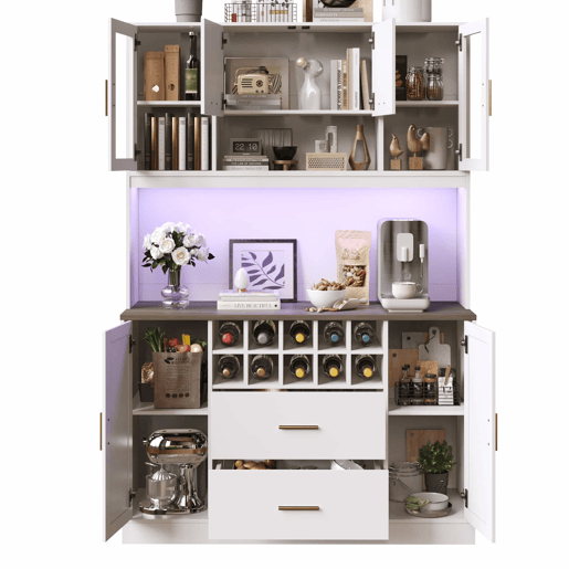 Armário lateral 120x36,3x180 cm - com iluminação LED, tomada, 6 portas, 2 gavetas grandes - branco