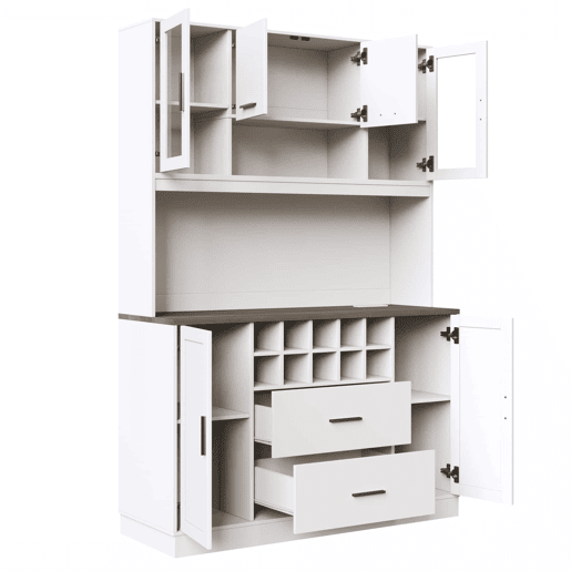 Armário lateral 120x36,3x180 cm - com iluminação LED, tomada, 6 portas, 2 gavetas grandes - branco