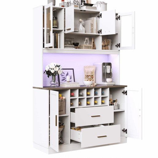 Armário lateral 120x36,3x180 cm - com iluminação LED, tomada, 6 portas, 2 gavetas grandes - branco