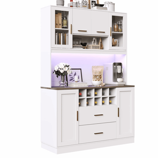 Armário lateral 120x36,3x180 cm - com iluminação LED, tomada, 6 portas, 2 gavetas grandes - branco