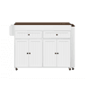 Ilha de cozinha móvel 112-180,5×45×92,2 cm - Com área de jantar extensível, com bancada e gavetas - Branco + Nogueira
