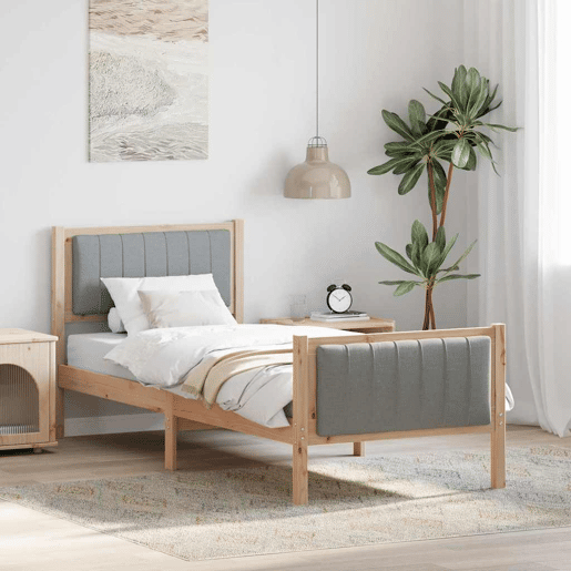Estrutura de cama de solteiro simple - Marrom e cinza claro 80 x 200 cm