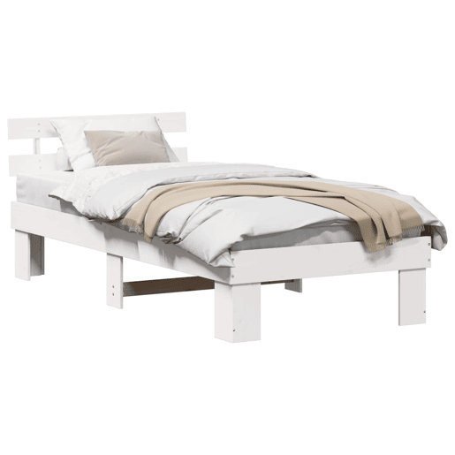 Estrutura de cama de solteiro para adultos - Branco 75 x 190 cm Madeira de Pinheiro Sólida