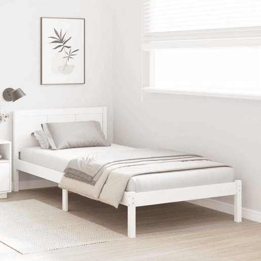 Estrutura de cama de solteiro para adultos - Branco 75 x 190 cm Madeira de pinho maciça