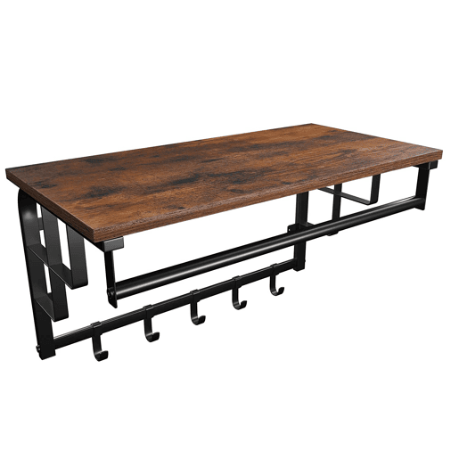 SUPORTE DE PAREDE com cabides 66cm, castanhopreto