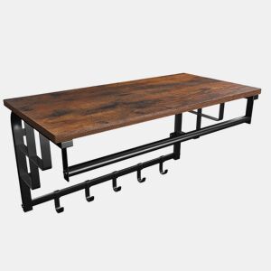 SUPORTE DE PAREDE com cabides 66cm, castanhopreto