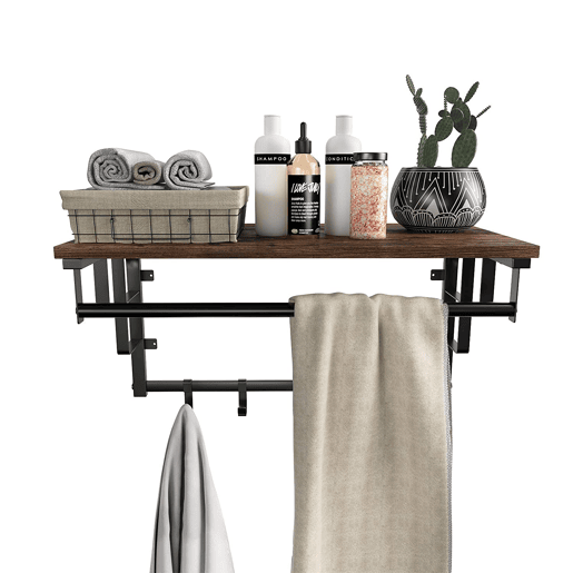 SUPORTE DE PAREDE com cabides 66cm, castanhopreto