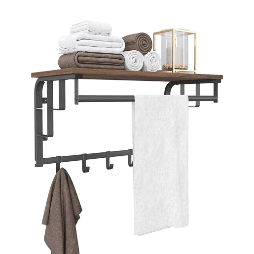 SUPORTE DE PAREDE com cabides 66cm, castanhopreto