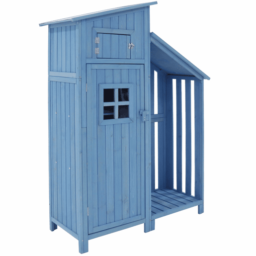 Casinha de jardim 124x46x174 cm - Armário de jardim, madeira, para espaços pequenos - Azul