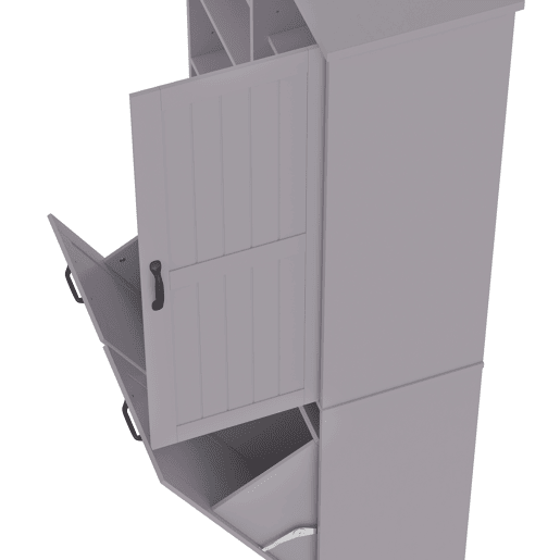Móvel de casa de banho 78x35x172 cm - Cesto duplo para roupa, 4 compartimentos abertos, prateleiras ajustáveis - Cinza Móvel de casa de banho 78x35x172 cm - Cesto duplo para roupa, 4 compartimentos abertos, prateleiras ajustáveis - Cinza