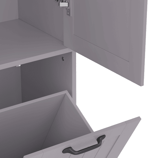 Móvel de casa de banho 78x35x172 cm - Cesto duplo para roupa, 4 compartimentos abertos, prateleiras ajustáveis - Cinza Móvel de casa de banho 78x35x172 cm - Cesto duplo para roupa, 4 compartimentos abertos, prateleiras ajustáveis - Cinza