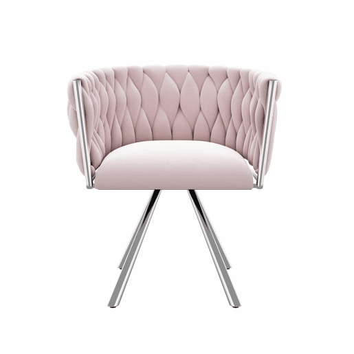 Cadeira giratória de veludo com braços - pernas em metal prateado - Rosa Cadeira giratória de veludo com braços - pernas em metal prateado - Rosa