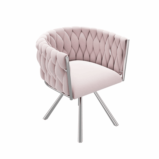 Cadeira giratória de veludo com braços - pernas em metal prateado - Rosa Cadeira giratória de veludo com braços - pernas em metal prateado - Rosa