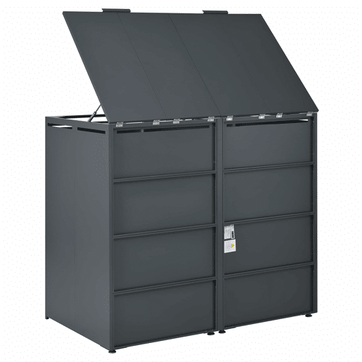 Contentor do lixo 132x80x118,5 cm - com tampa basculante, ventilação com ripas, compartimentos para lixo, com fechadura, duas portas - Cinza, Madeira