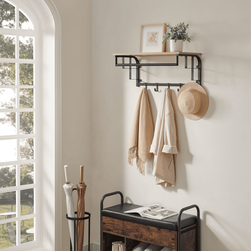 SUPORTE DE PAREDE com cabides de 66 cm, carvalho de Sonomapreto