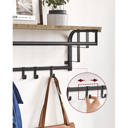 SUPORTE DE PAREDE com cabides de 66 cm, carvalho de Sonomapreto