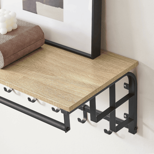 SUPORTE DE PAREDE com cabides de 66 cm, carvalho de Sonomapreto