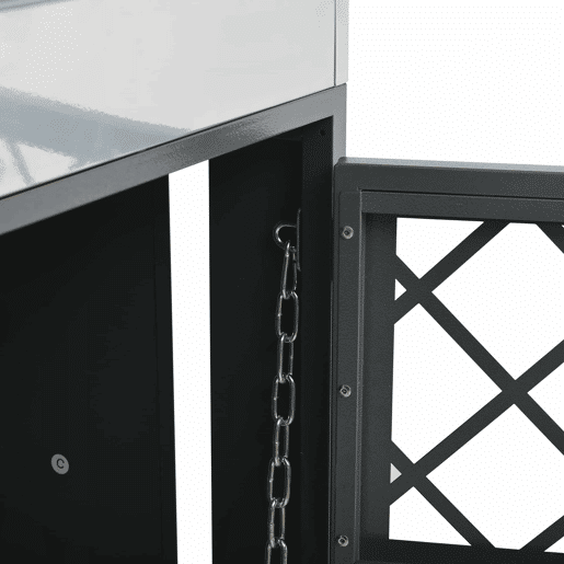 Contentor de lixo exterior 132x80x124,5 cm - com orifícios de ventilação em forma de losango, compartimentos para resíduos, fechadura, duas portas e superfície para plantas - Cinza e Madeira
