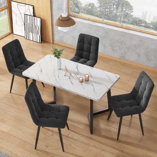 Conjunto de 4 cadeiras de jantar - estrutura metálica - tecido de veludo - cinzento
