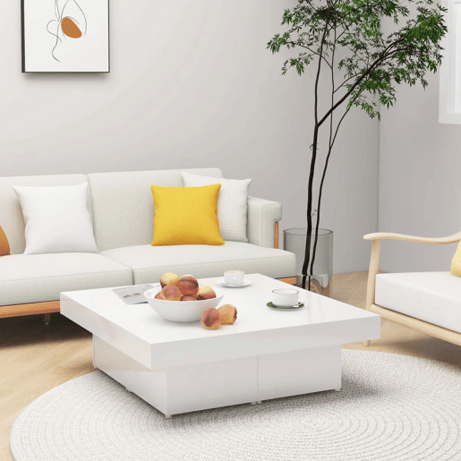Mesa de Centro, Mesa baixa, 90x90x28cm derivados de madeira branco brilhante