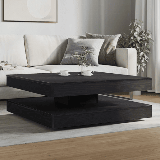 Mesa de Centro, Mesa baixa, giratória 360 graus carvalho preto 90x90x34,5 cm