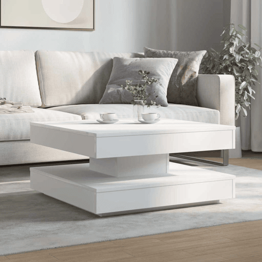 Mesa de Centro, Mesa baixa, rotativa a 360 graus 70x70x34,5 cm branco
