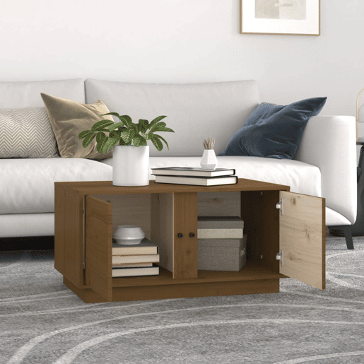Mesa de Centro, Mesa baixa, 80x50x40 cm madeira de pinho maciça castanho-mel