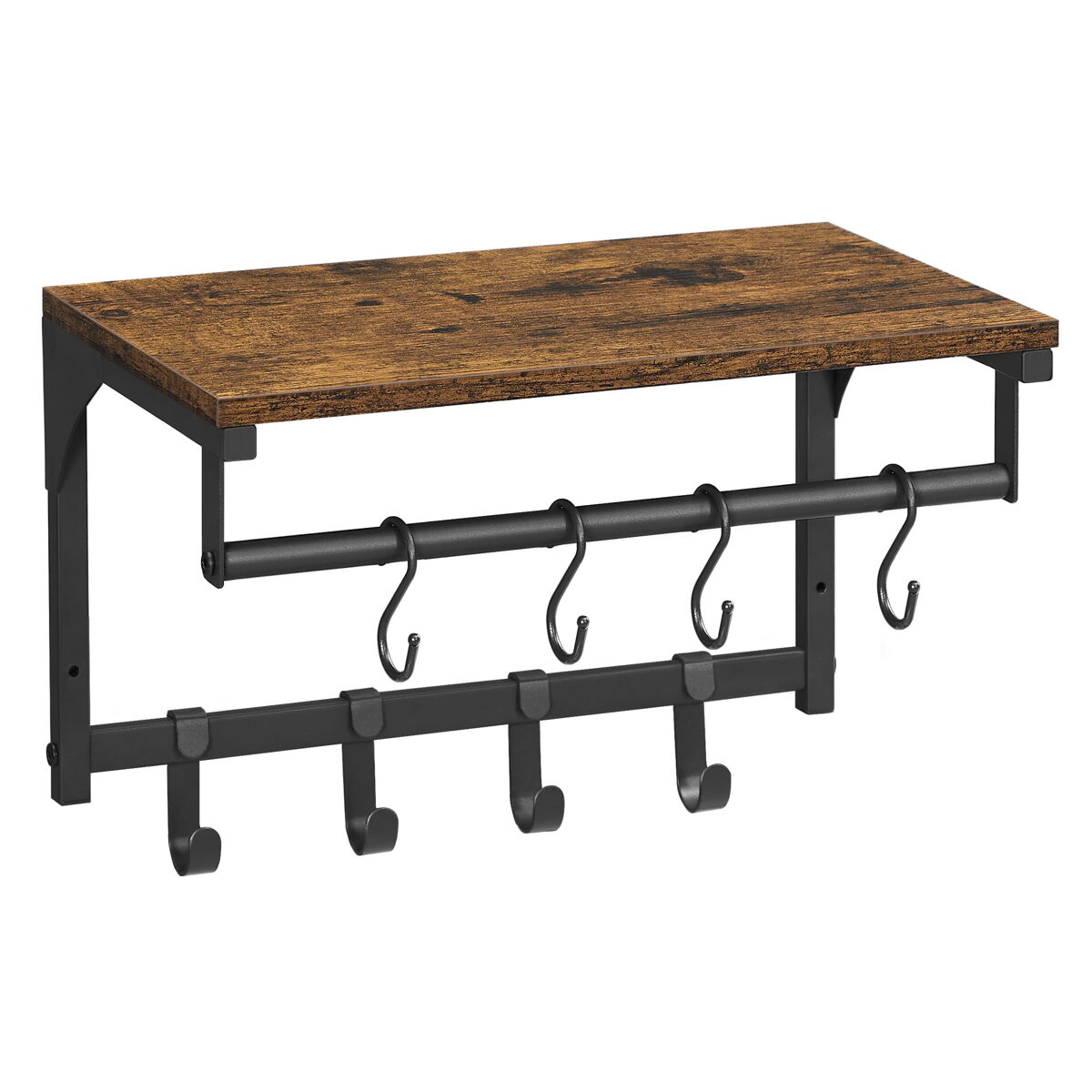 Soporte de pared con perchas de 40 cm, marrón/negro