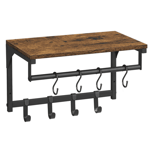 SUPORTE DE PAREDE com cabides de 40 cm, castanhopreto