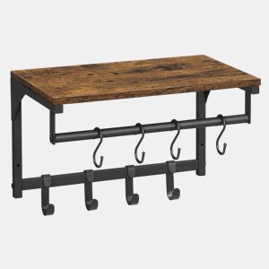 SUPORTE DE PAREDE com cabides de 40 cm, castanhopreto