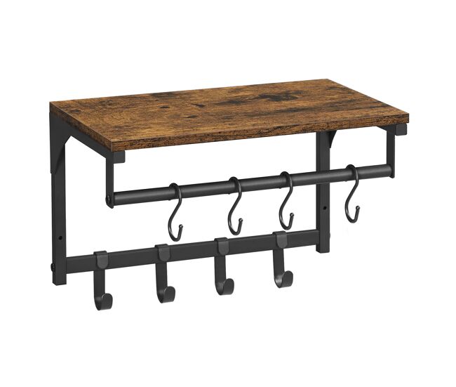 Soporte de pared con perchas de 40 cm, marrón/negro