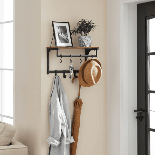 SUPORTE DE PAREDE com cabides de 40 cm, castanhopreto