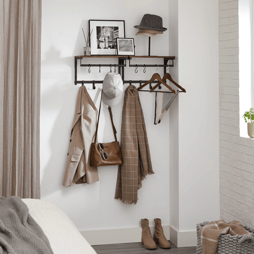 SUPORTE DE PAREDE com cabides de 40 cm, castanhopreto