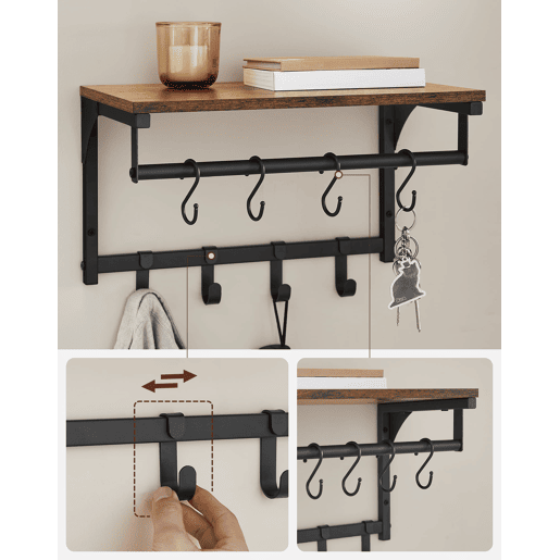 SUPORTE DE PAREDE com cabides de 40 cm, castanhopreto