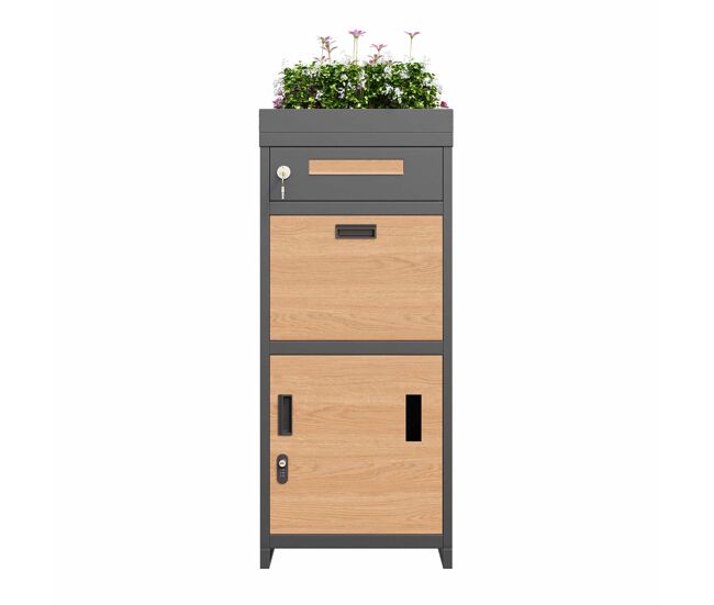 Buzón para paquetes - con cerradura de combinación, buzón exterior con jardinera, almacenamiento seguro para paquetes y cartas - gris