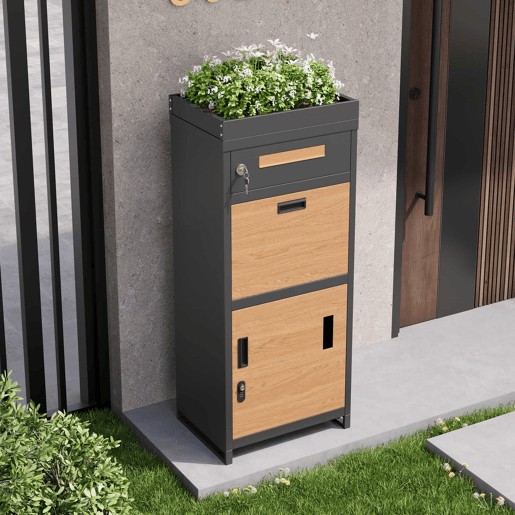 Caixa de correio para encomendas - Com fechadura de combinação, caixa de correio exterior com floreira, armazenamento seguro para encomendas e cartas - Cinza Caixa de correio para encomendas - Com fechadura de combinação, caixa de correio exterior com floreira, armazenamento seguro para encomendas e cartas - Cinza