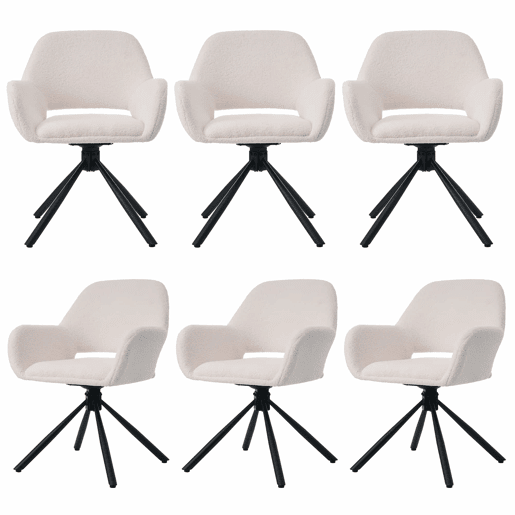 Conjunto de 4 cadeiras giratórias com braços - em tecido de sherpa - estilo moderno - Branco