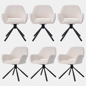 Conjunto de 4 cadeiras giratórias com braços - em tecido de sherpa - estilo moderno - Branco
